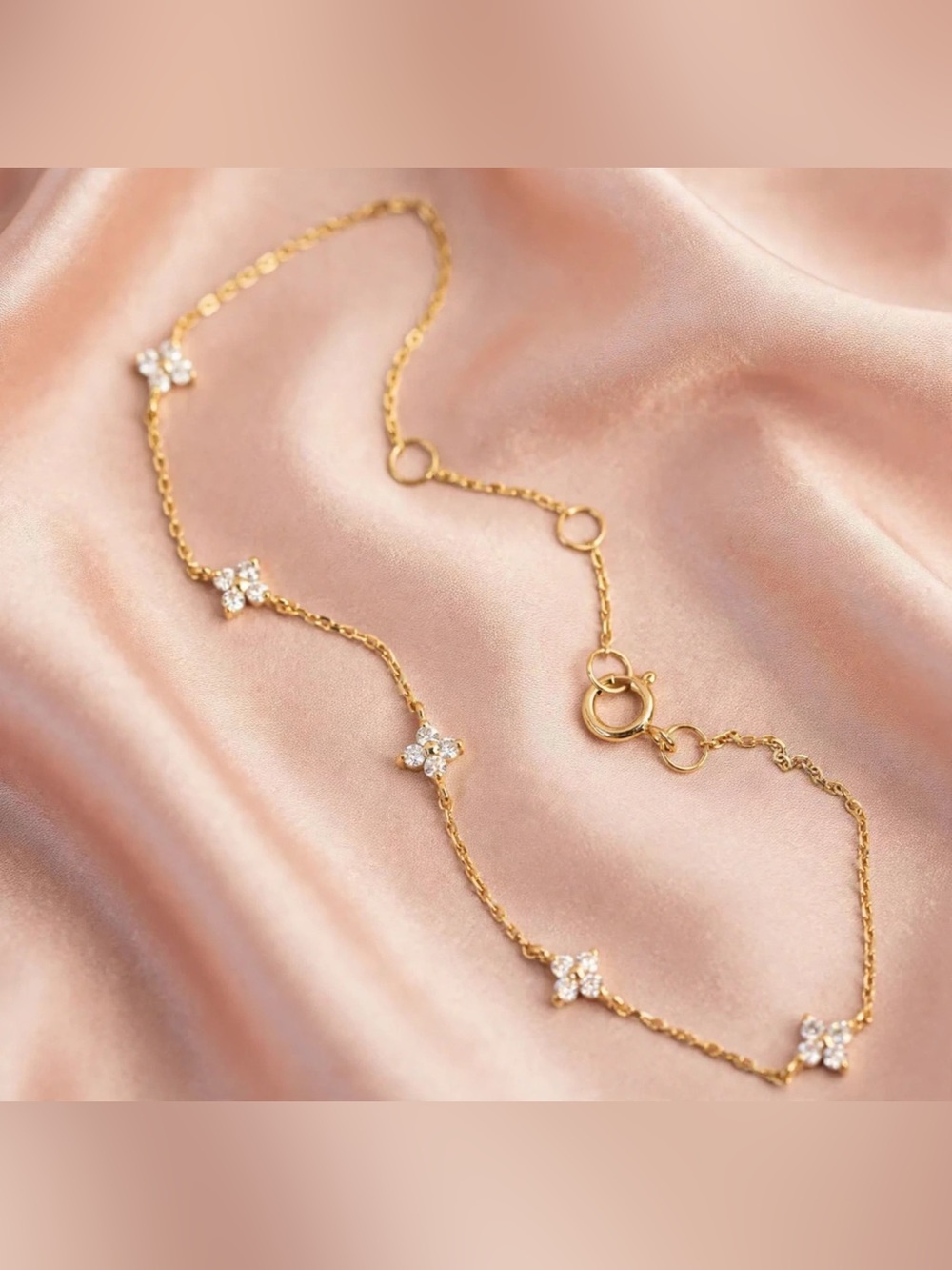 Gold Flower Station Bracelet — 925 Sterling Silver, 18K Gold Plated